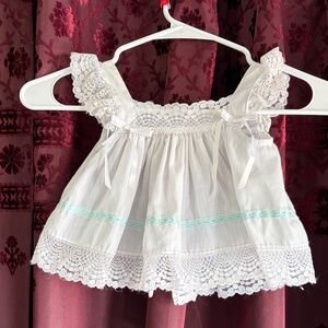 3/$20 White Lace Trimmed Baby Apron Dress Size  6-12 Months